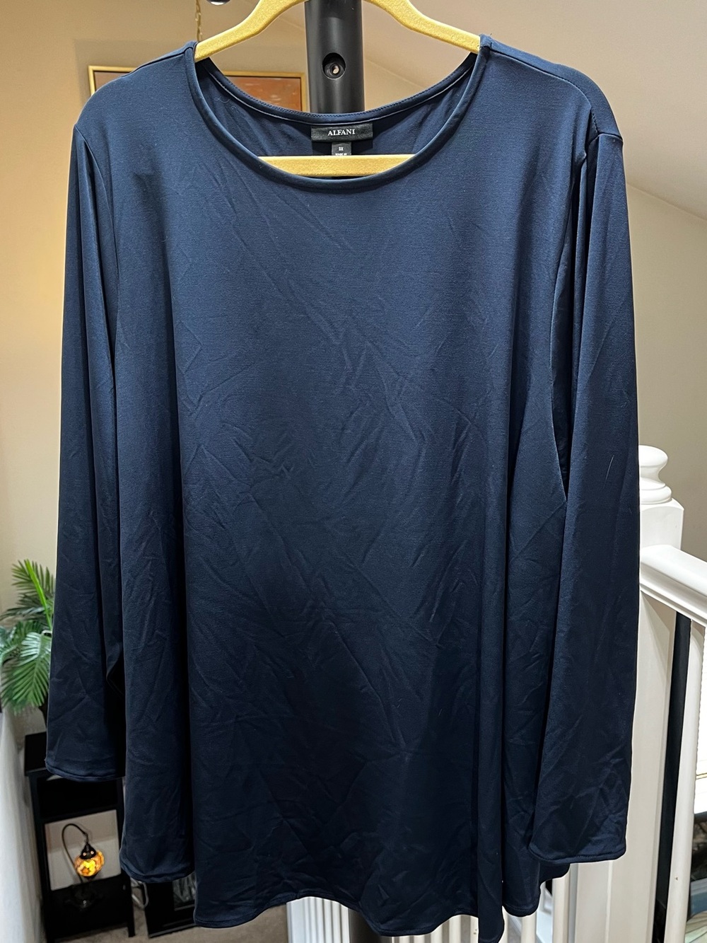 NWT Alfani Navy 3/4 Sleeve Crew Neck Tunic Top Size 3X